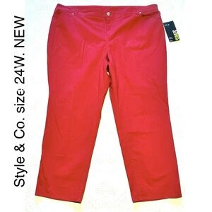 24W Red Pants Slim Leg Cotton Spandex Stretch 🔴